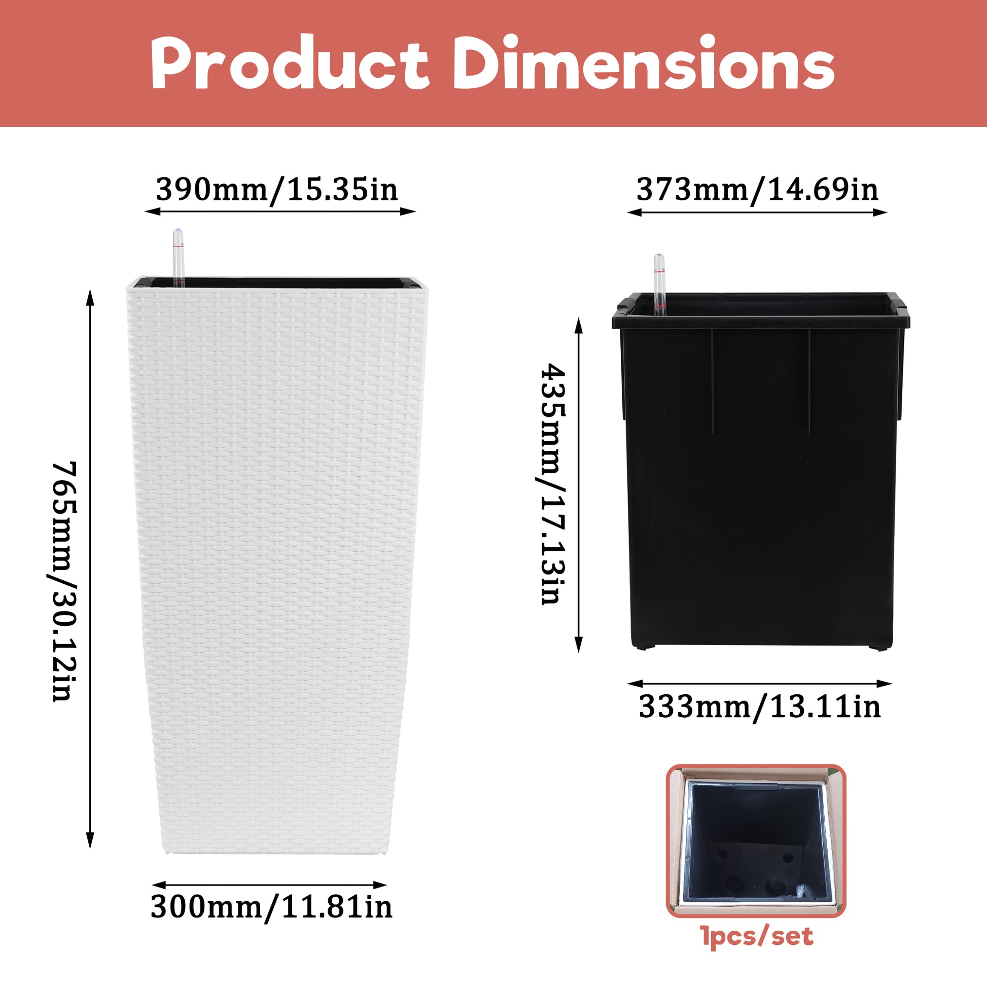 30 in Tall Large Flower Pots Planter with Self-Watering Drainage Holes&Inner Trays Indoor Outdoor Plant Pot with Drain Holes, Water Level Monitor, Inner Bucket for Garden, Patio, Porch, Backyard,White image 7