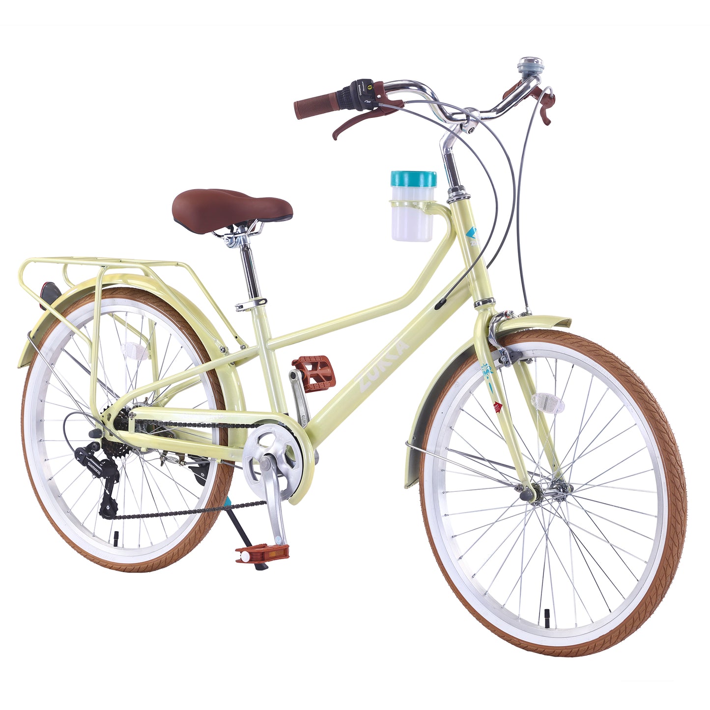 24 Inch Women's Cruiser Bike,6 Speed Step-Through Commuter Bicycle with Rear Rack & Cup Holder, Adult City Bike image 1