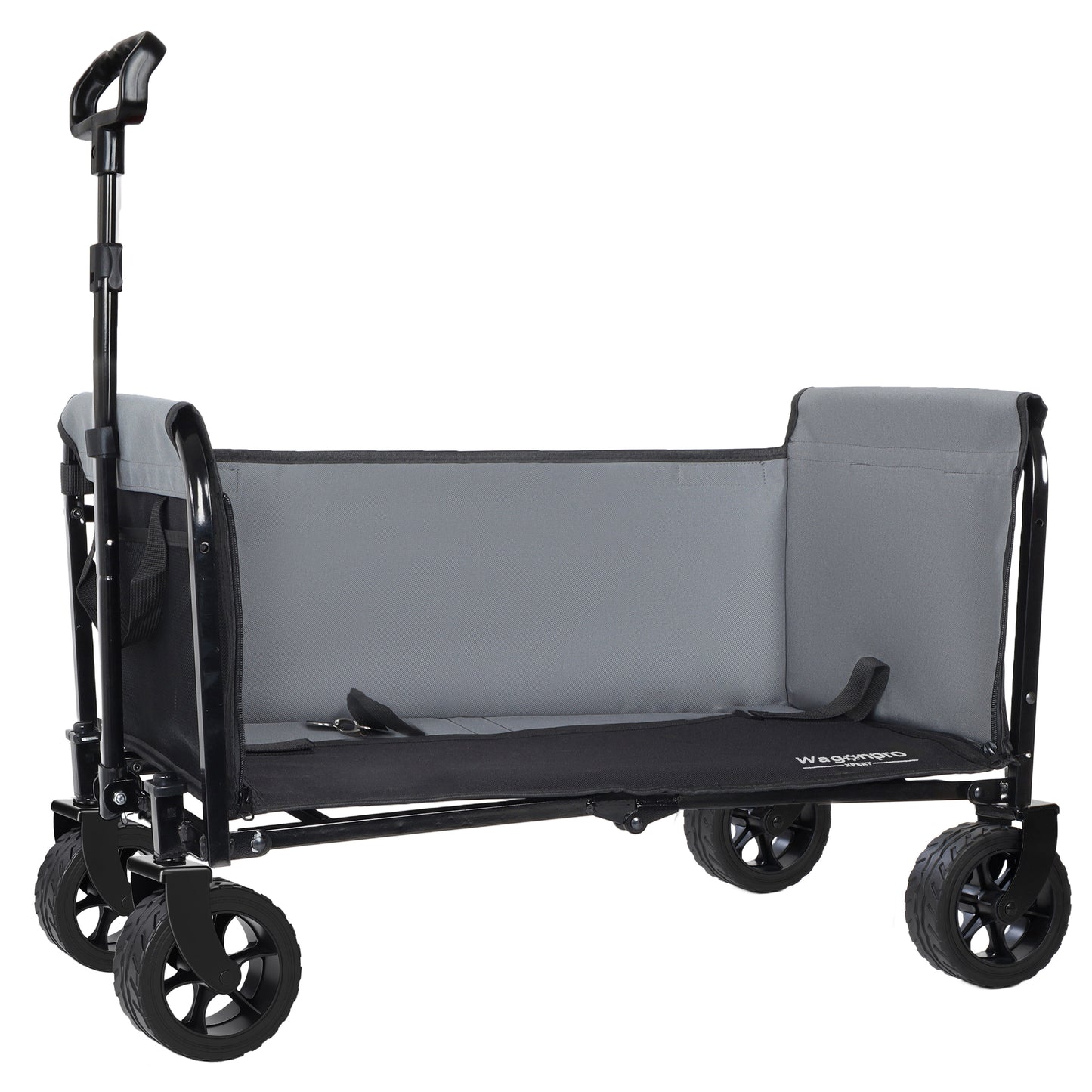 Upgraded 5*2" Wide Wheels, All-in-One Convertible Folding Trolley with Full-Side Opening & Dog Leash, Versatile Seating & Storage, 220Lbs Capacity for Camping, Beach, Shopping, Black image 10
