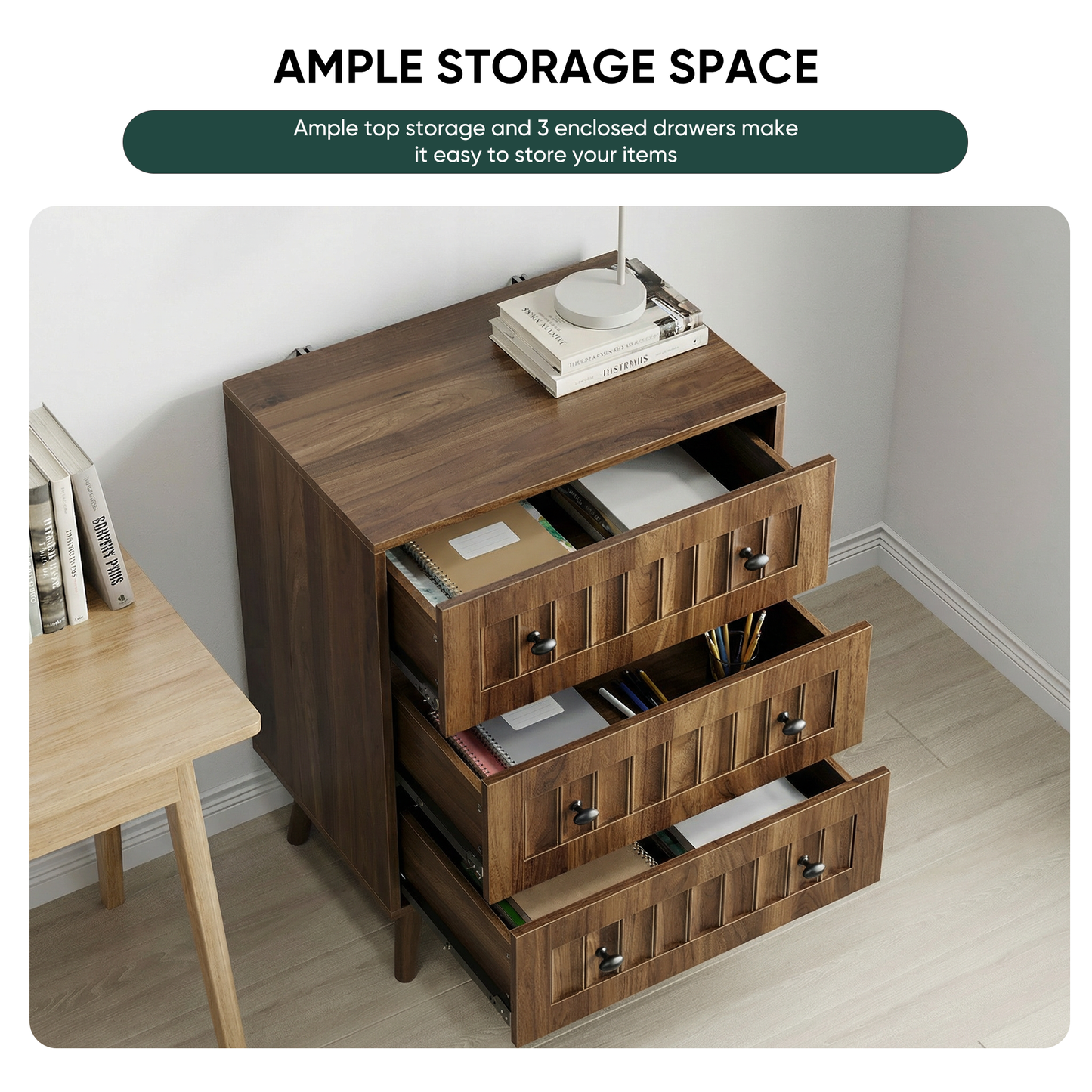 3 drawer dresser, modern wardrobe dresser chest of drawers, wooden storage storage cabinet, dresser storage cabinet, suitable for living room, bedroom, corridor (walnut) image 7