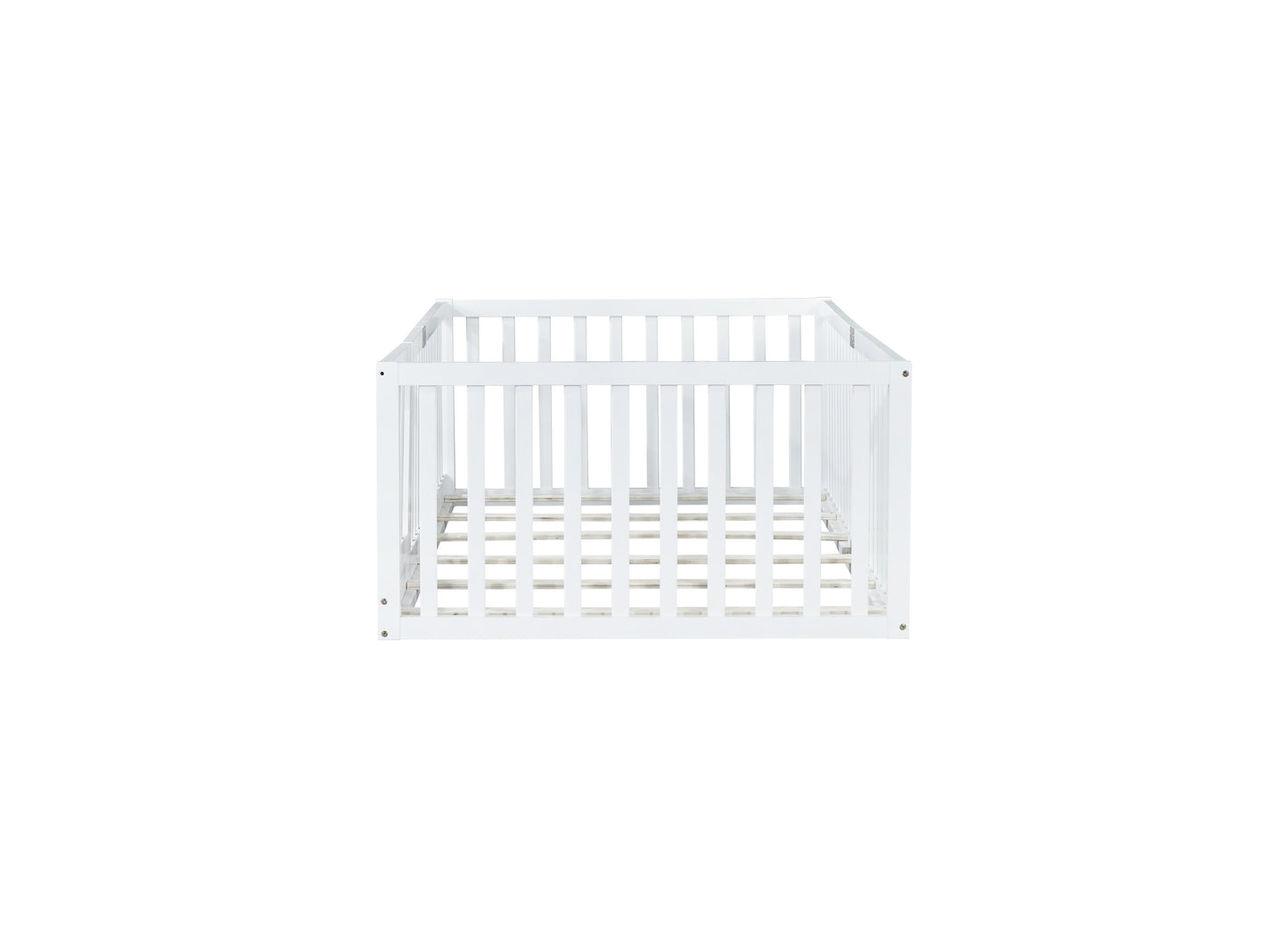 Twin Size Floor Bed with High Fence Railings, with Door, Rubber Wood Floor Bed with Safety Guardrails,White (Old Sku W504P287652) image 10