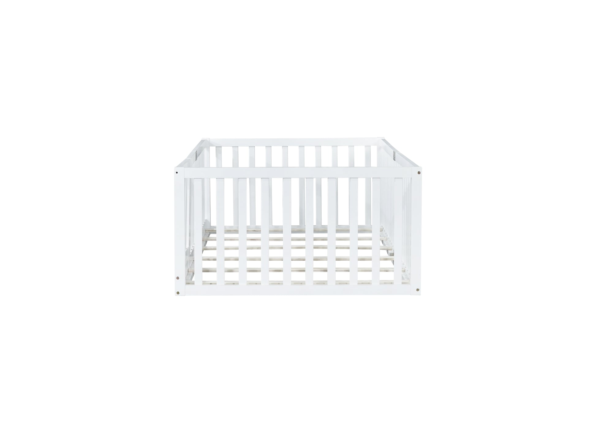 Twin Size Floor Bed with High Fence Railings, with Door, Rubber Wood Floor Bed with Safety Guardrails,White (Old Sku W504P287652) image 10