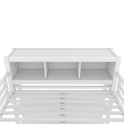 Metal Loft Bed with Wardrobe And L-shaped Desk, Full Size Loft Bed with Storage Cubes and Shelves, Heavy Duty Loft Bed for Kids Teens Adults, White image 12