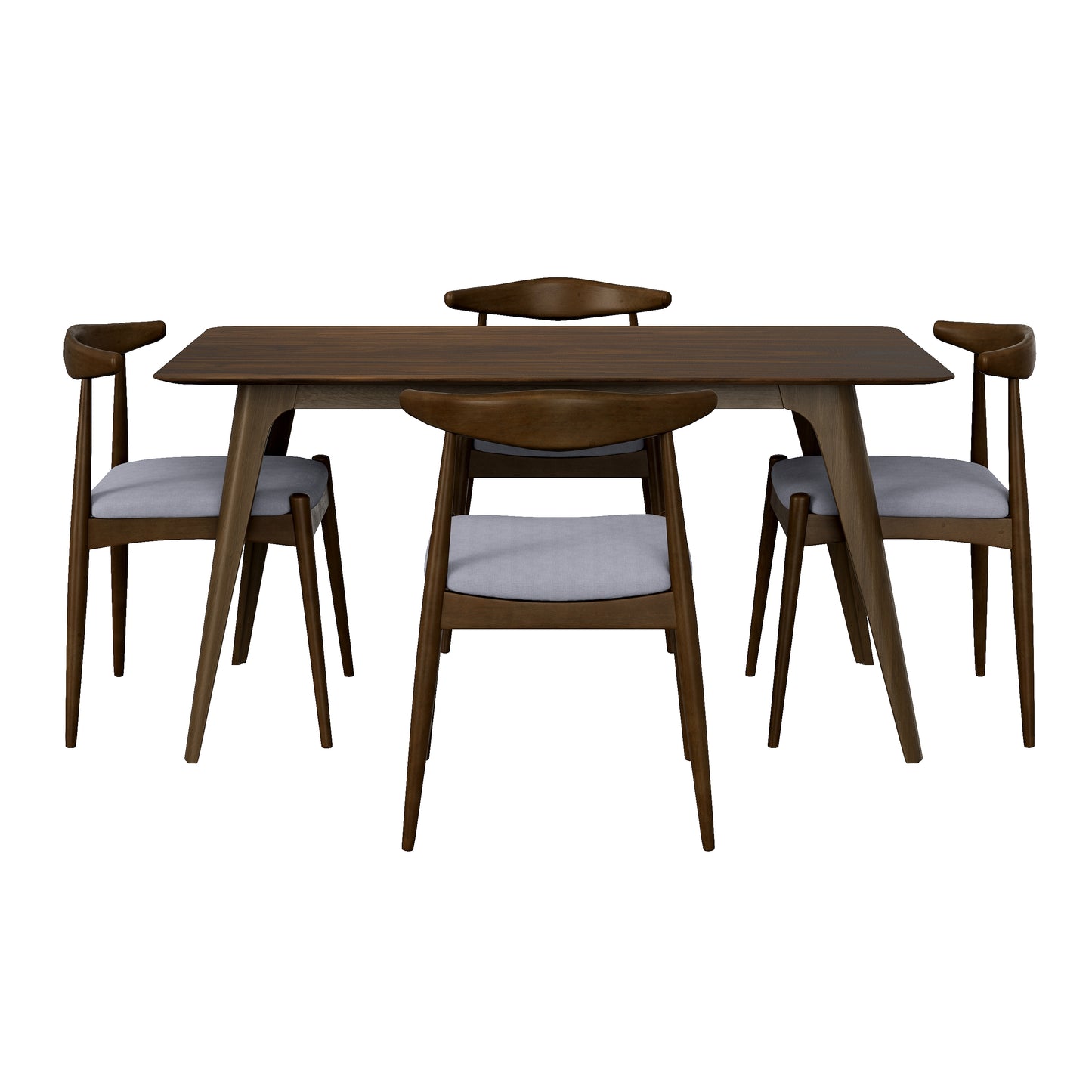 [Video] 5-Piece Dining Set 1 Table 4 Chairs, Rubberwood Frame, Faux Wood Tabletop, Retro - Elegant for Kitchen & Family Dining, Walnut+Light Gray (same sku: N759S002001D) image 3