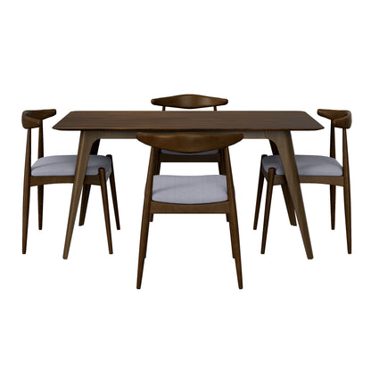 [Video] 5-Piece Dining Set 1 Table 4 Chairs, Rubberwood Frame, Faux Wood Tabletop, Retro - Elegant for Kitchen & Family Dining, Walnut+Light Gray (same sku: N759S002001D) image 3
