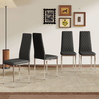 Modern Style Dining Chairs Set of 4 in Black, Essential for Minimalist Homes.Meeting Family Dining Needs,PU Material Seat,Silver Metal Legs,Blending into Various Home Environments.W1151107272 image 1