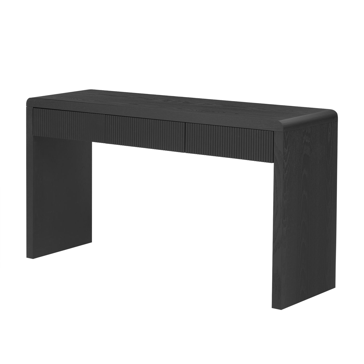 TREXM Rustic Console Table with 3 Fluted Drawers - Solid Wood Veneer Entryway Table Featuring Natural Wood Grain for Living Room, Hallway (Black) image 3