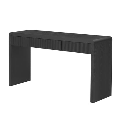 TREXM Rustic Console Table with 3 Fluted Drawers - Solid Wood Veneer Entryway Table Featuring Natural Wood Grain for Living Room, Hallway (Black) image 3