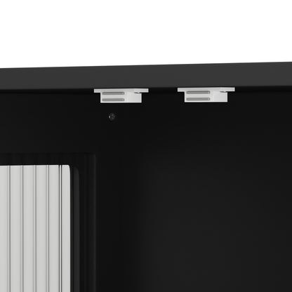 Bathroom Wall Cabinet, 3-Door Wooden Wall Cabinet with Open and Hidden Storage Space, Medicine Cabinet with Glass Door and Towel Bar for Entryway Living Room Bathroom Dining Room,Black image 12