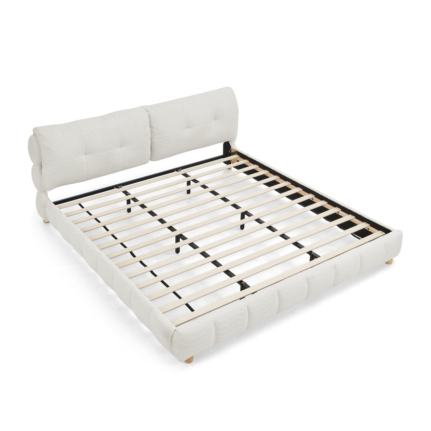 King Cream Style Bouclé Fabric Platform Bed, Soft Cloud-Like Upholstered Frame with Solid Wood Legs, No Box Spring Needed image 7