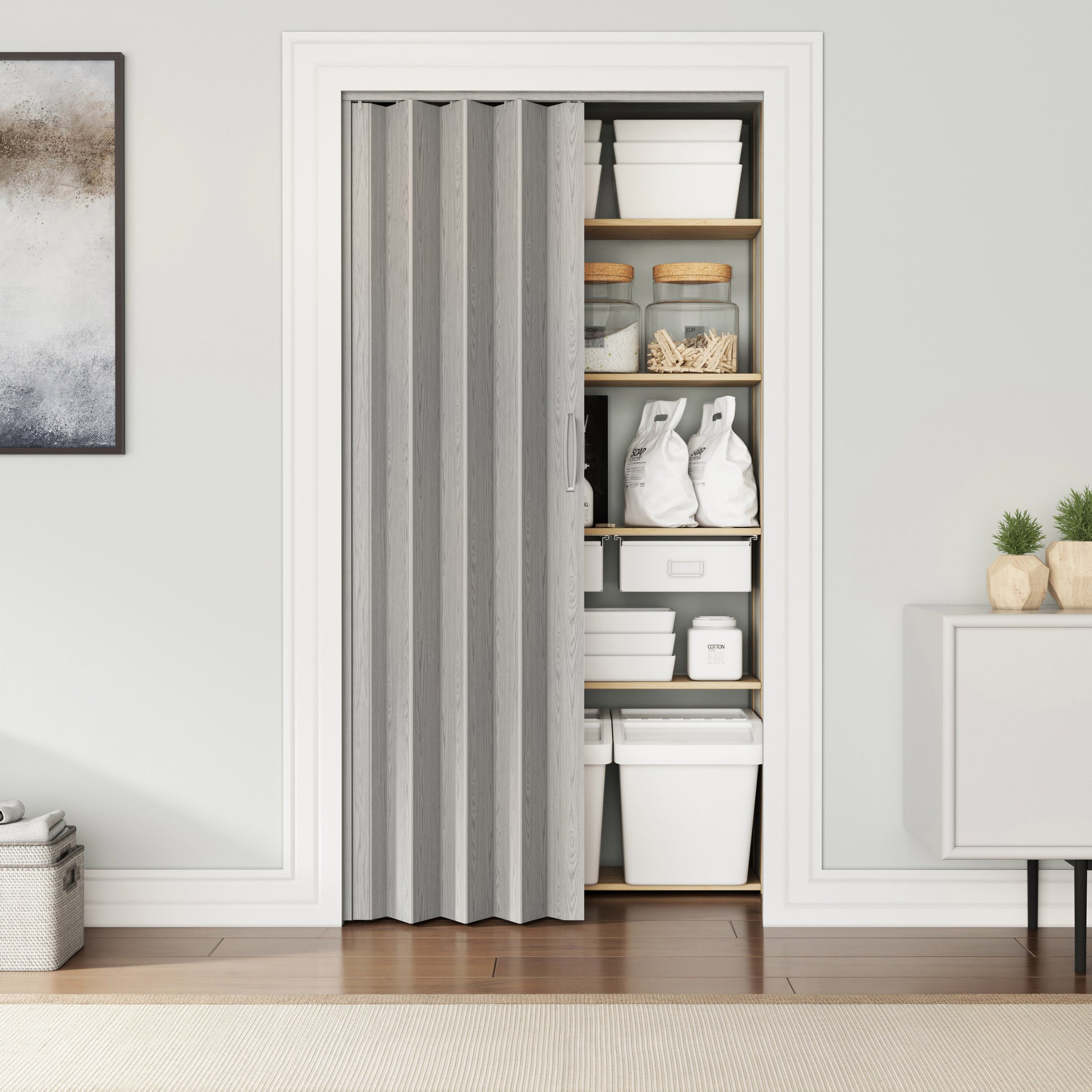 Studio Series 36" W PVC Foldable Accordion Doors, Grey image 1