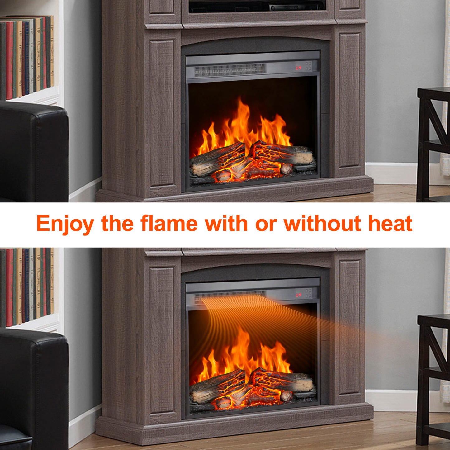 23 inch electric fireplace insert, ultra thin heater with log set & realistic flame, remote control with timer, overheating protection image 11