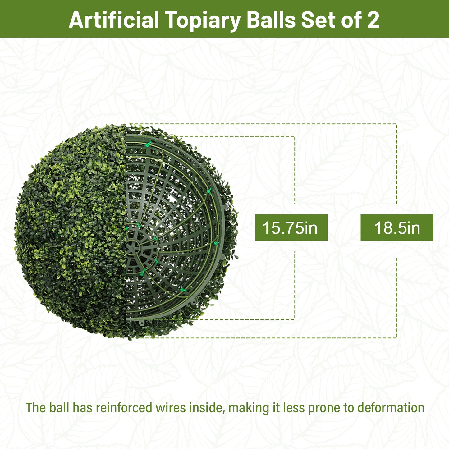 18.5IN dark Artificial Topiary Balls Outdoor Faux Boxwood Decorative Green Spheres for Garden Front Porch Patio Planter Decoration, 2pcs/set image 3