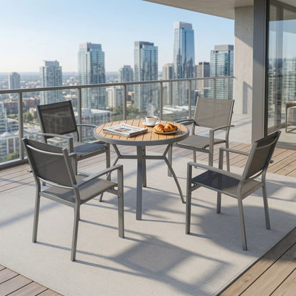 Set of 4, Heavy duty Metal Grey Outdoor Patio Chair – All Weather Textilene image 9