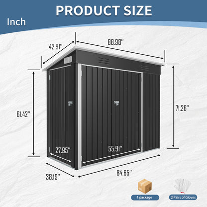 4 x 8 FT Galvanized Steel Outdoor Storage Shed with 3 Access Doors, Ventilated Weatherproof Metal Utility Shed for Garden Tools, Bikes & Patio Equipment,Black(3.58*7.41 ft) image 7