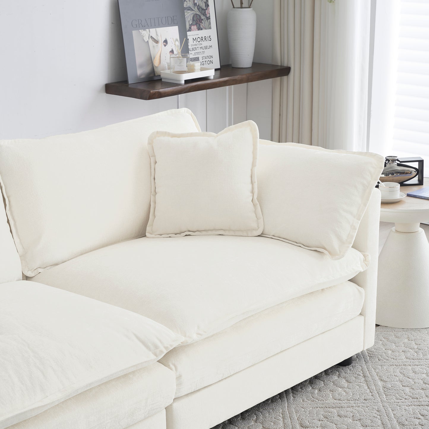 Comfy Deep Single Seat Sofa Upholstered Reading Armchair Living Room Chair White Chenille Fabric, 1 Toss Pillow image 11