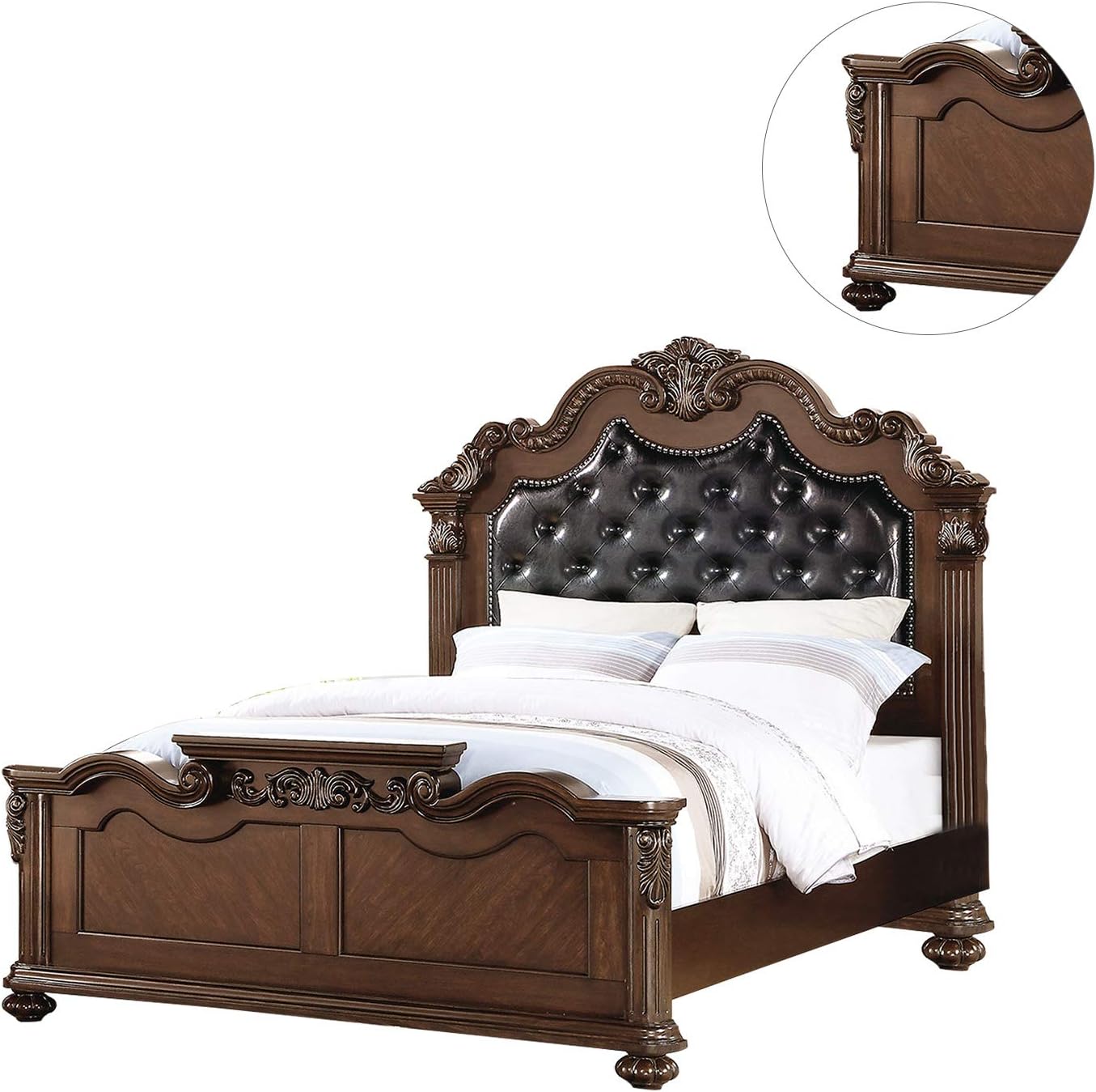 Gorgeous Traditional Antique Cherry 1pc Eastern King Size Bed Tufted Faux Leather Headboard Wooden Bedframe image 6