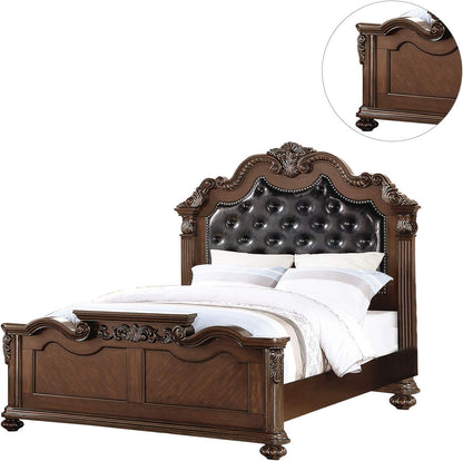 Gorgeous Traditional Antique Cherry 1pc Eastern King Size Bed Tufted Faux Leather Headboard Wooden Bedframe image 6
