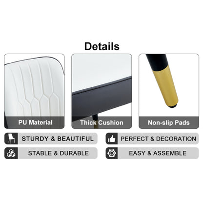 A modern dining chair with a white dark gray dual tone PU leather backrest and black metal legs, suitable for kitchens, bedrooms, and offices. A set of 2 pieces (white+dark gray+PU)C-007 image 11