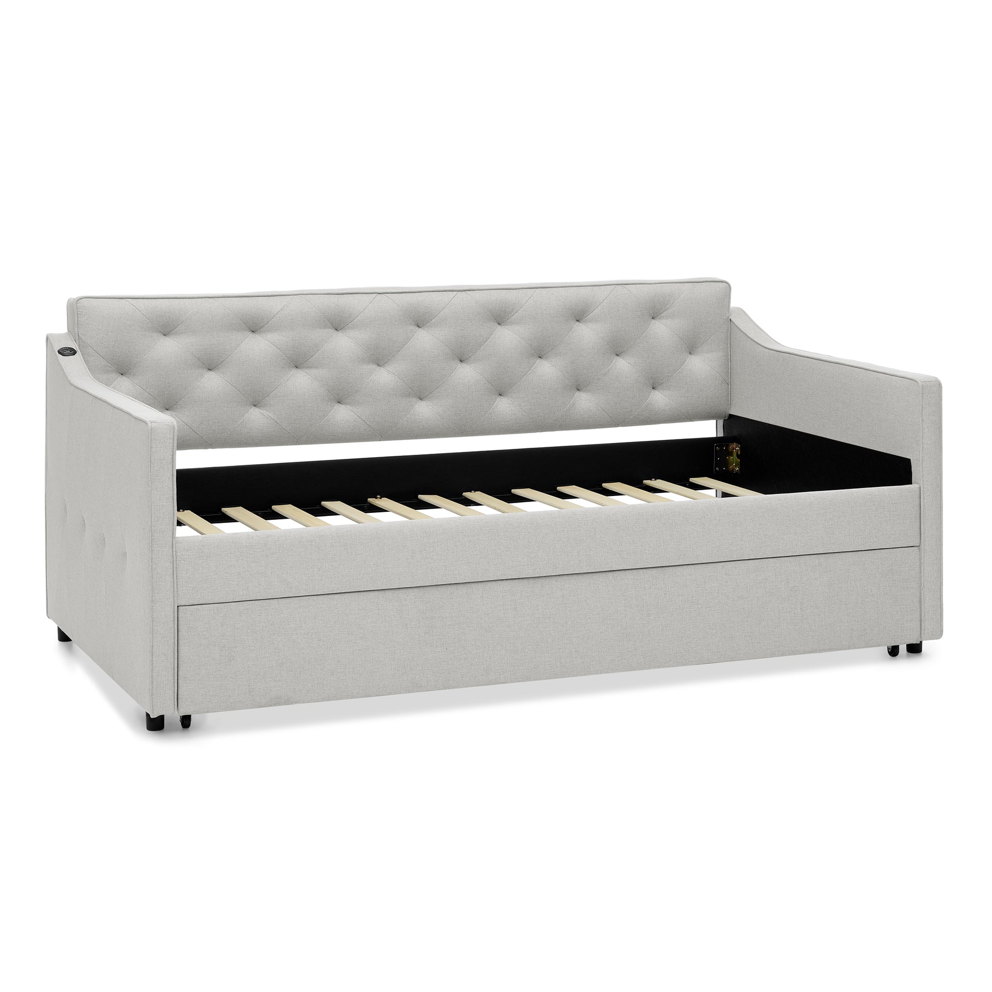 Twin Size Upholstery DayBed with Twin Size Pop-up Trundle and USB Charging Design image 10