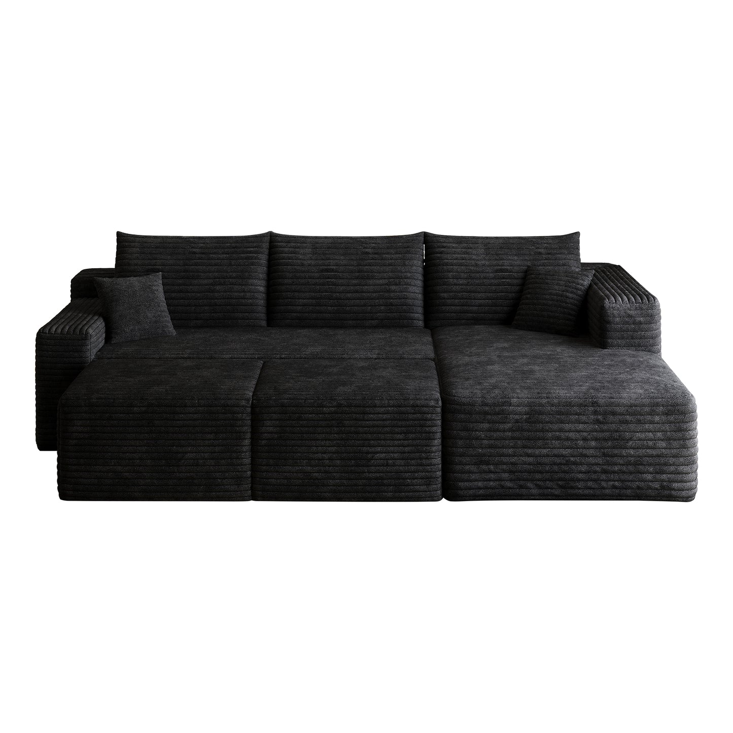 95" Cloud Sectional Sofa with 2 Ottoman,Modern Minimalist Upholstered Couches, Comfort U Shaped Sofa for Living Room,Deep Seat Corner Couch,No Assembly Required,Black (Plush Corduroy Fabric) image 10