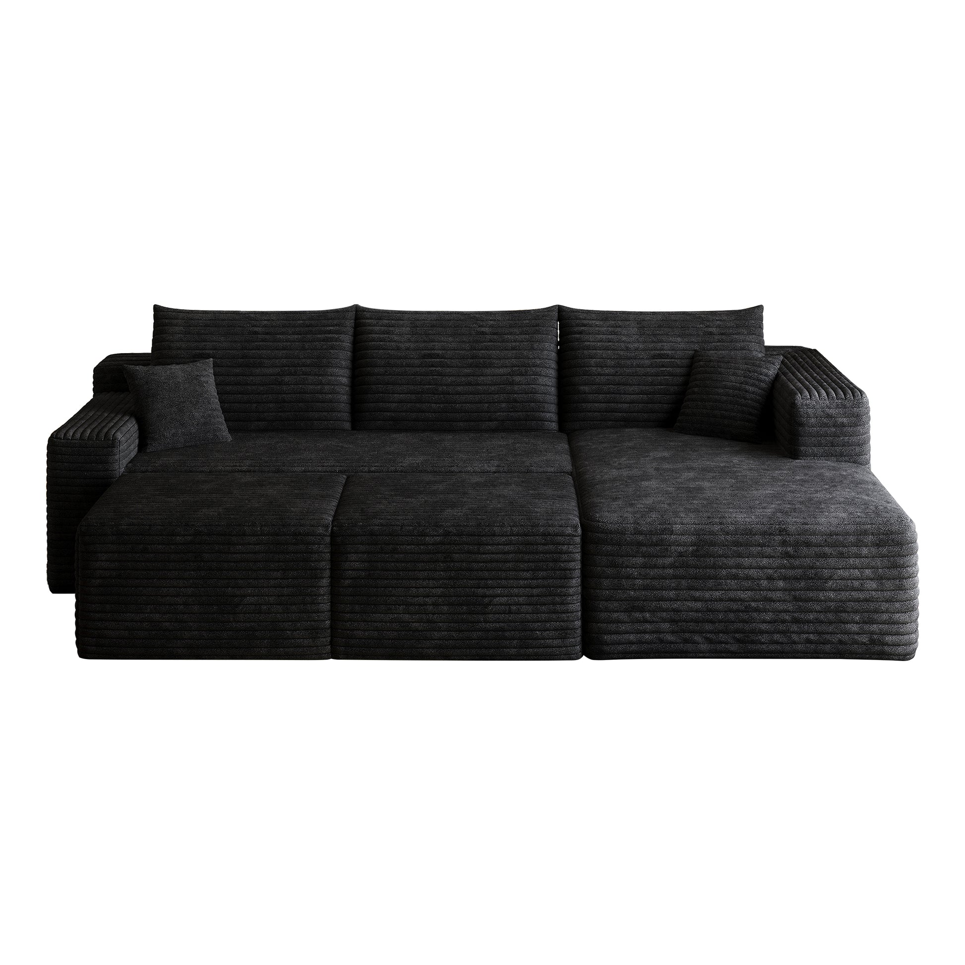 95" Cloud Sectional Sofa with 2 Ottoman,Modern Minimalist Upholstered Couches, Comfort U Shaped Sofa for Living Room,Deep Seat Corner Couch,No Assembly Required,Black (Plush Corduroy Fabric) image 10