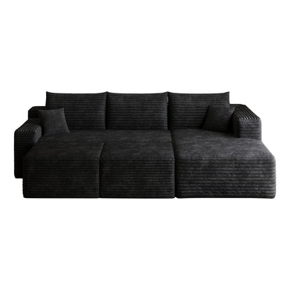 95" Cloud Sectional Sofa with 2 Ottoman,Modern Minimalist Upholstered Couches, Comfort U Shaped Sofa for Living Room,Deep Seat Corner Couch,No Assembly Required,Black (Plush Corduroy Fabric) image 10