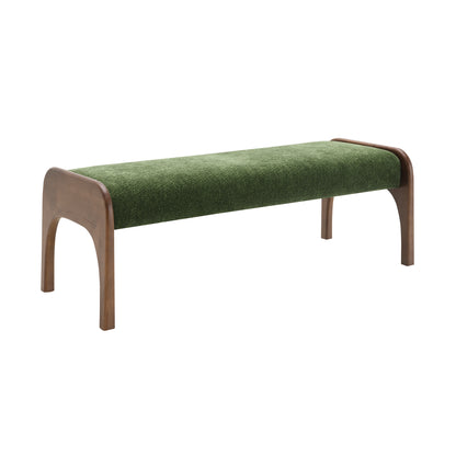50.25 Inch Upholstered Long Bench, Modern Dining Bench with Soft Chenille Fabric &Rubber Wood Legs for Kitchen Table, Bedroom, Entryway,Chenille Green image 4