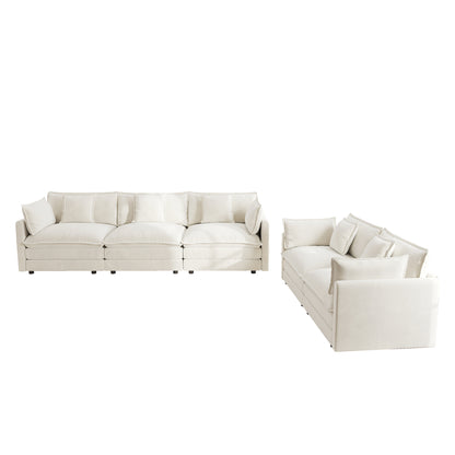 Sofa Set of 2 Chenille Couch, 2+3 Seater Sofa Set Deep Seat Sofa, Modern Sofa Set for Living Room, White Chenille image 3