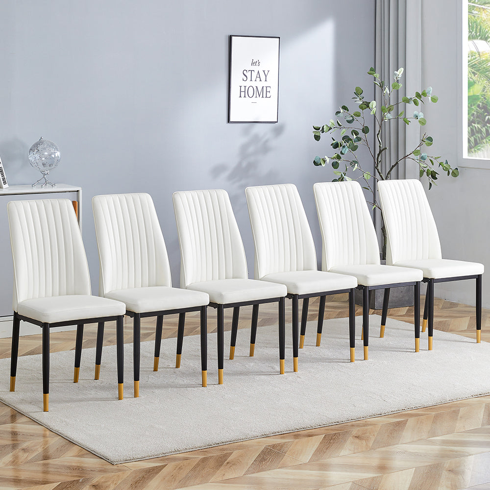 Modern Dining Chairs Set of 6, White PU Leather Upholstered Chairs with High Back and Chrome Metal Legs, Contemporary Kitchen Chairs for Dining Room or Breakfast Area White,set of 6) image 1