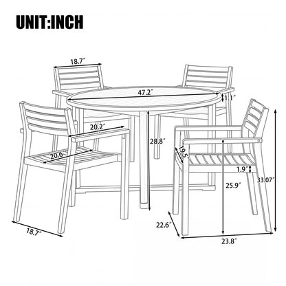 U_STYLE 5-Piece Outdoor Dining Set with 4 Acacia Wood Chairs,47.2" Round Dining Table with Slatted Design, Ideal for Patios, Gardens, Poolsides, and Lawn Areas & Indoor image 9