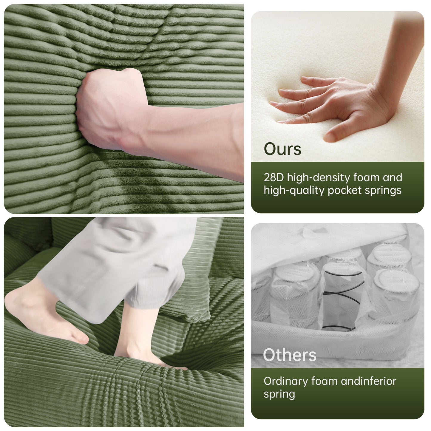 Oversized Cloud Modular Sectional Couch,Convertible Sectional Couches Deep Seat Extra-Wide Armrests, 18Throw Pillows Premium Corduroy Fabric, Ergonomic Design,Easy Assembly, For Study,Green image 11