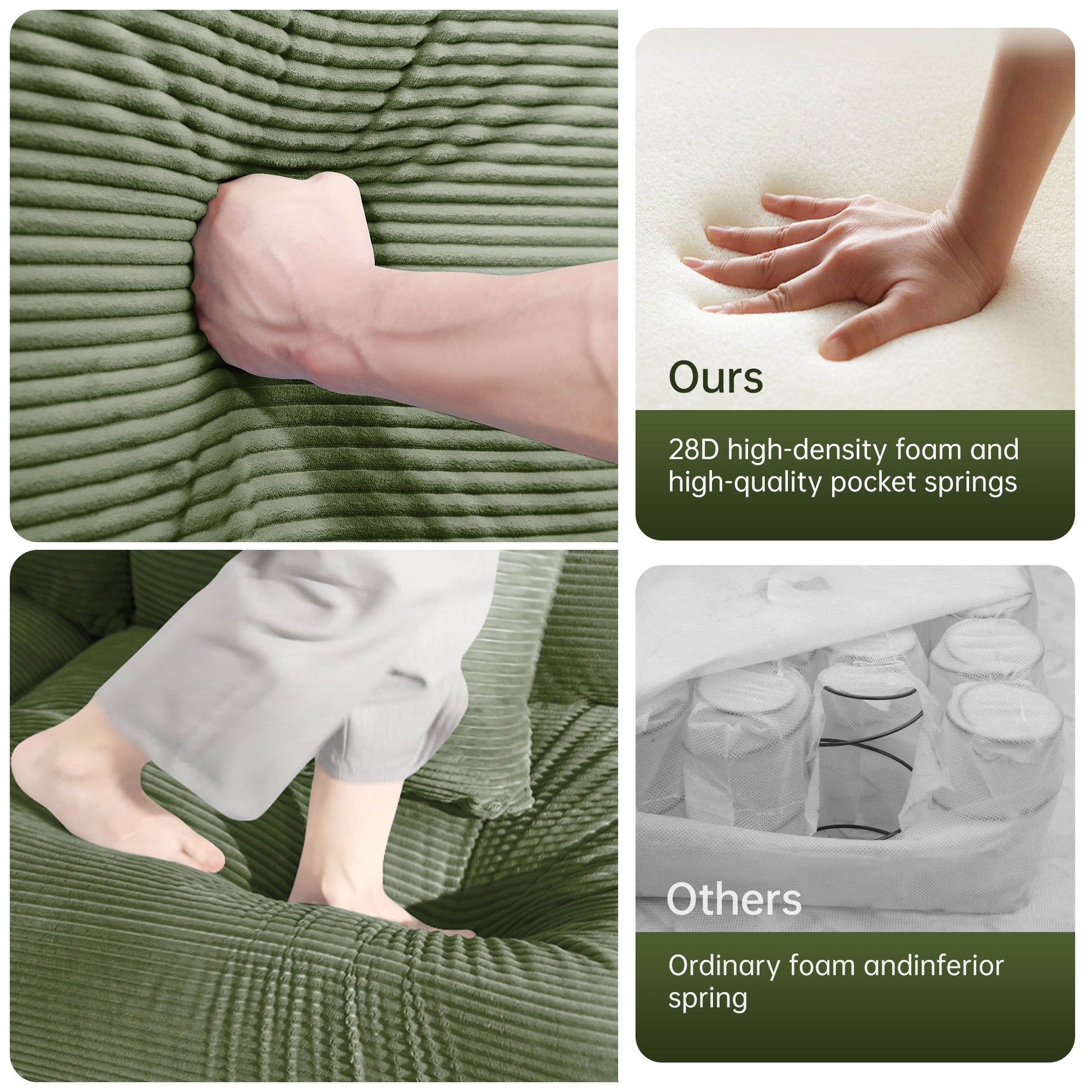 Oversized Cloud Modular Sectional Couch,Convertible Sectional Couches Deep Seat Extra-Wide Armrests, 18Throw Pillows Premium Corduroy Fabric, Ergonomic Design,Easy Assembly, For Study,Green image 11