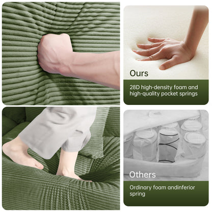 170"Oversized Cloud Modular L-Shape Sectional Couch,Soft Corduroy Fabric, With An Ottoman,Deep Seat Wide Armrests,Ergonomic Design,12 Throw Pillows, Easy Assembly,For Living Rooms Studies,Green image 11