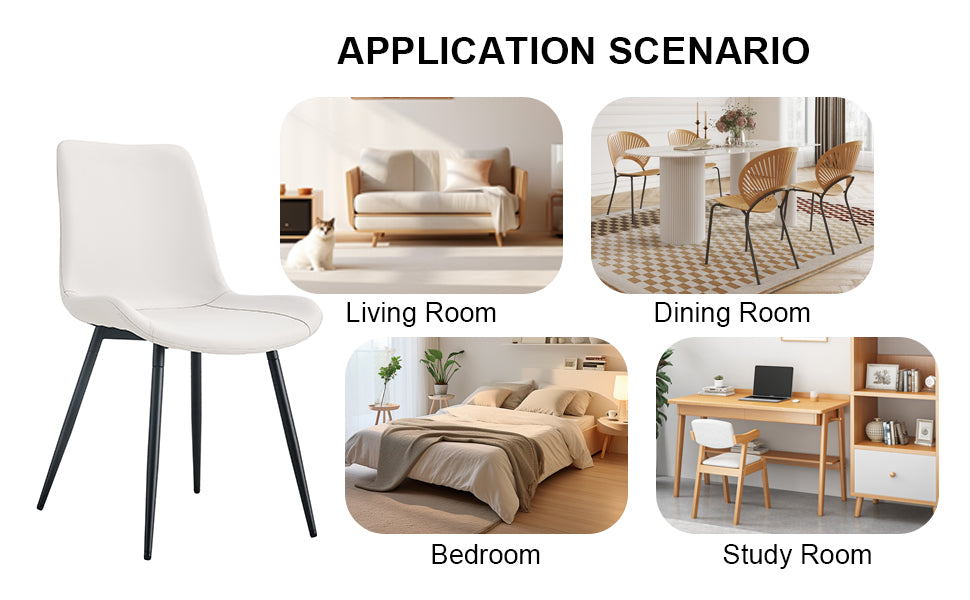 White artificial leather backrest cushion dining chair, black metal legs, curved widened cushion design for more comfort, suitable for restaurants, kitchens, bedrooms, offices.(6 chairs) 0502 image 6