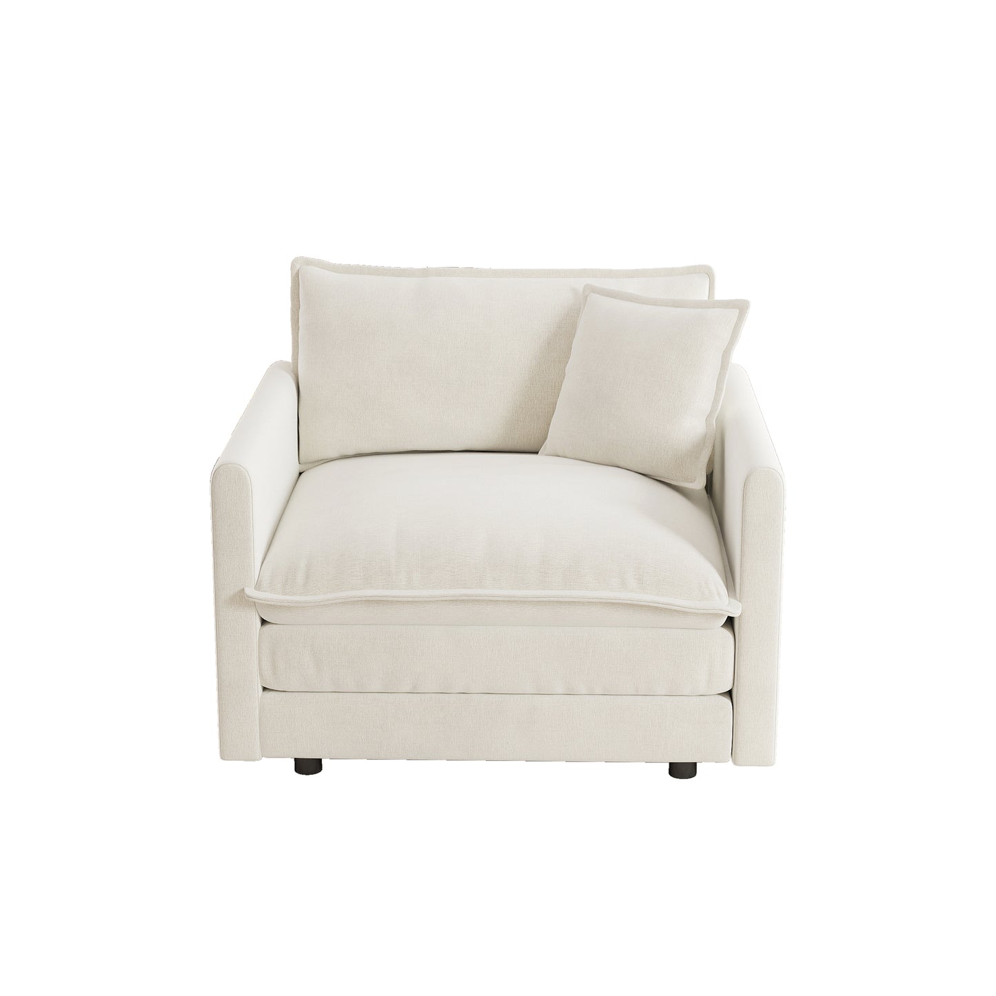 Comfy Deep Single Seat Sofa Upholstered Reading Armchair Living Room Chair White Chenille Fabric, 1 Toss Pillow image 5