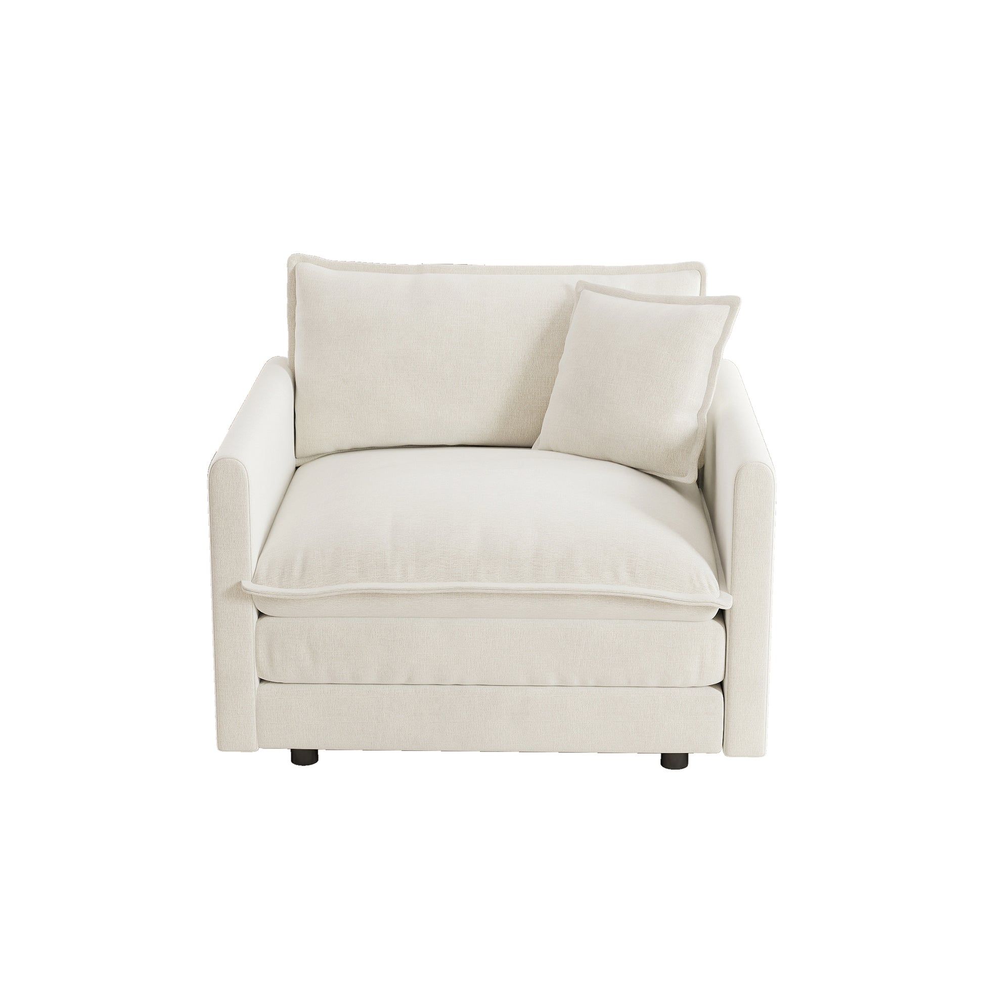 Comfy Deep Single Seat Sofa Upholstered Reading Armchair Living Room Chair White Chenille Fabric, 1 Toss Pillow image 5