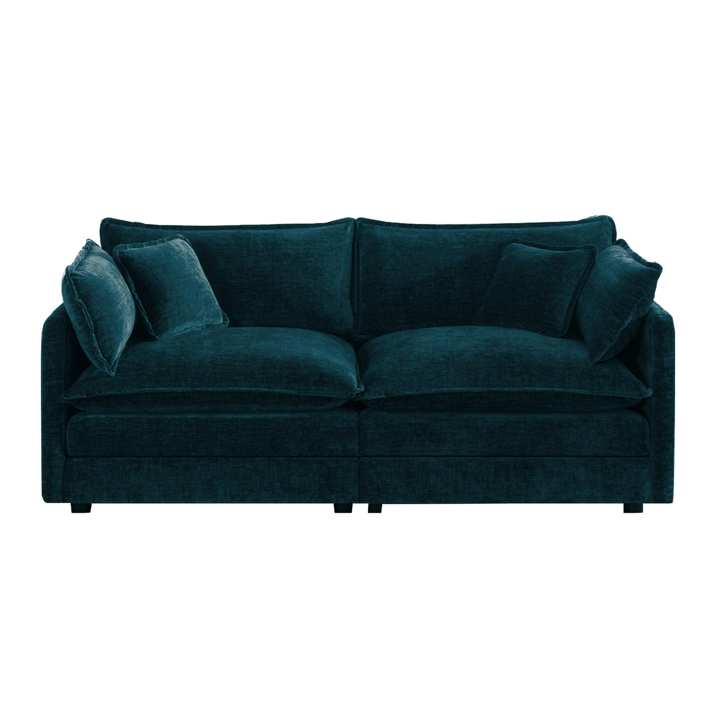 Modern Fabric Loveseat Sofa Couch for Living Room, Upholstered Large Size Deep Seat 2-Seat Sofa with 4 Pillows,Blue Chenille image 3