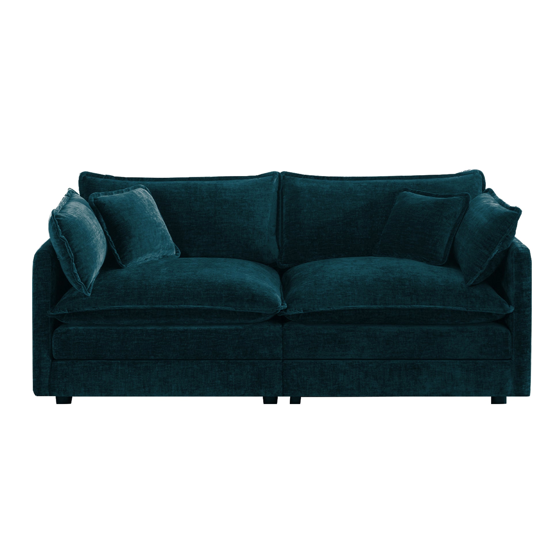Modern Fabric Loveseat Sofa Couch for Living Room, Upholstered Large Size Deep Seat 2-Seat Sofa with 4 Pillows,Blue Chenille image 3