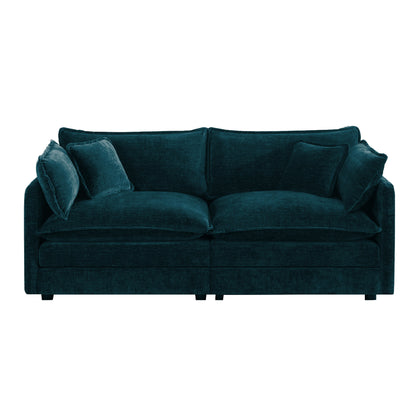 Modern Fabric Loveseat Sofa Couch for Living Room, Upholstered Large Size Deep Seat 2-Seat Sofa with 4 Pillows,Blue Chenille image 3