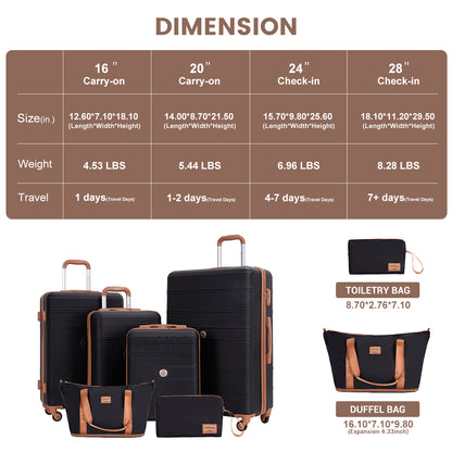 6 Piece Hardshell Luggage Set Hardside Lightweight Suitcase with TSA Lock Spinner Wheels BLACK image 2