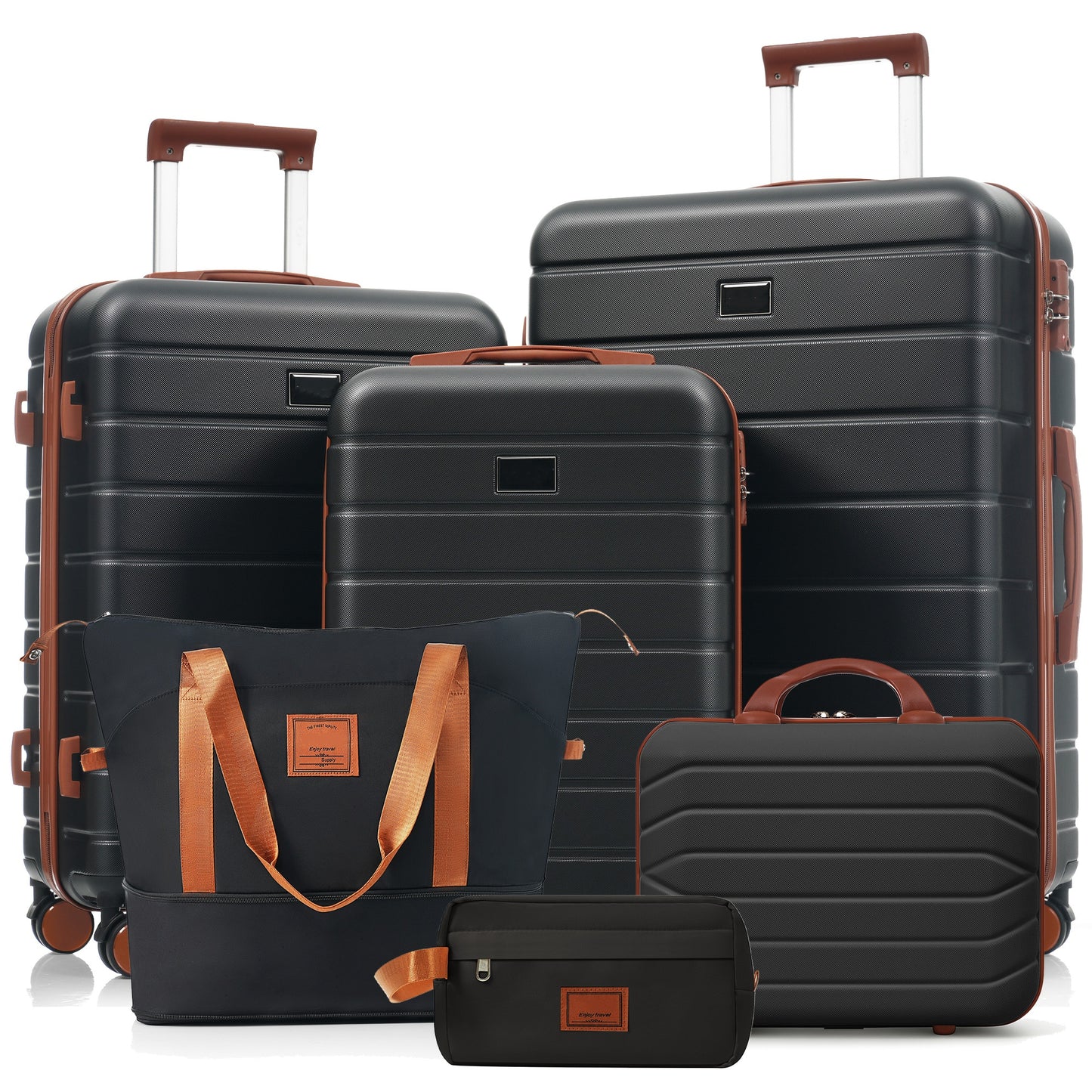 Travelpro Max 6-Piece Hardside Luggage Set with TSA Lock, 14/20/24/28 Inch Spinner Suitcase Set with Expandable Travel Duffel Bag & Waterproof Toiletry Kit, Adjustable Handle (black and brown) image 1