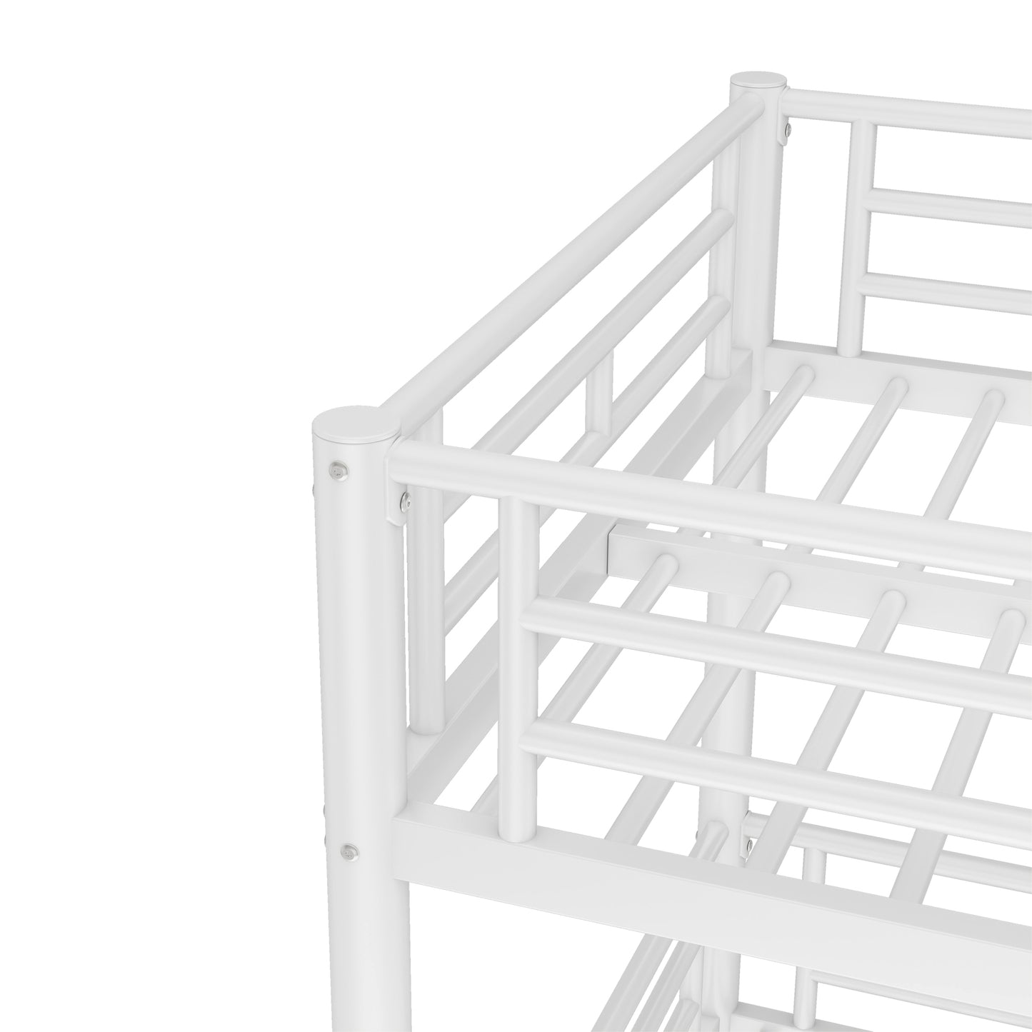 Twin over Twin over Full Bunk Bed, Metal Triple Bunk Bed with Safety Guardrails, Heavy-duty Bunk Bed with Noise-reduced Design, White image 7