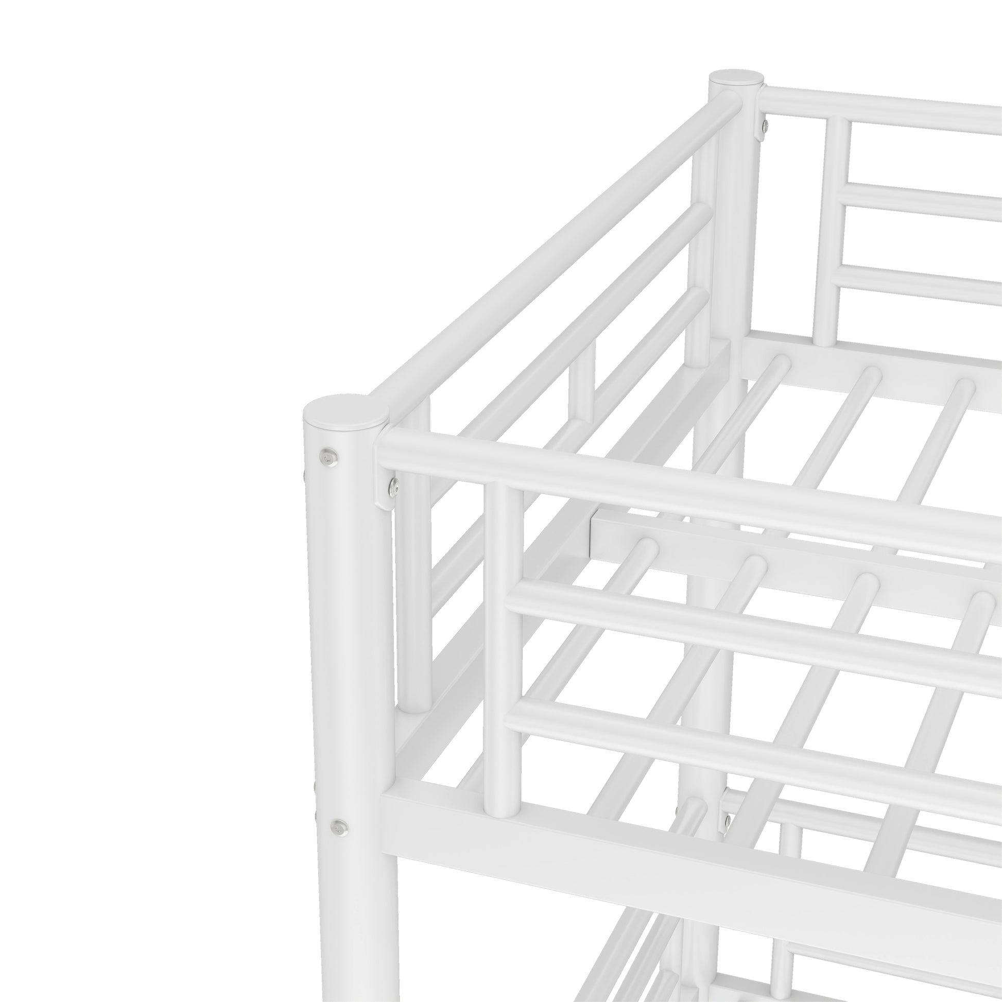 Twin over Twin over Full Bunk Bed, Metal Triple Bunk Bed with Safety Guardrails, Heavy-duty Bunk Bed with Noise-reduced Design, White image 7