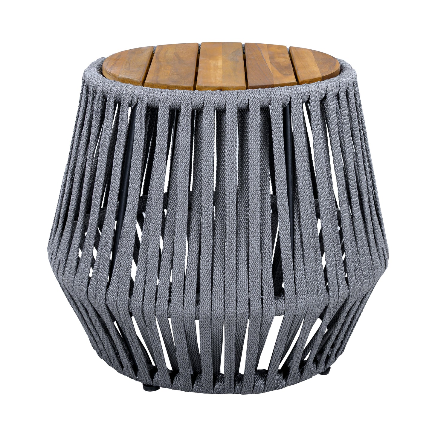 Outdoor Side Table with Rope and Acacia Wood - Teak Finish, 100 LBS Capacity, Weather-Resistant, Grey Rope Design image 5