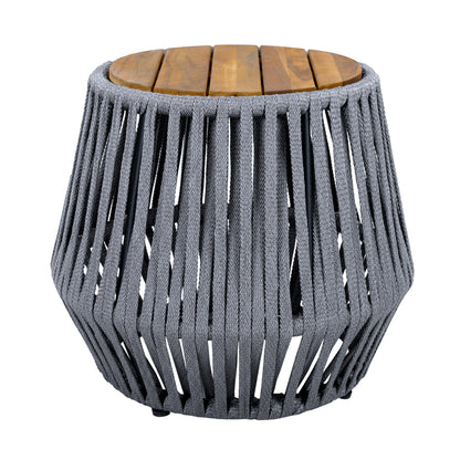 Outdoor Side Table with Rope and Acacia Wood - Teak Finish, 100 LBS Capacity, Weather-Resistant, Grey Rope Design image 5