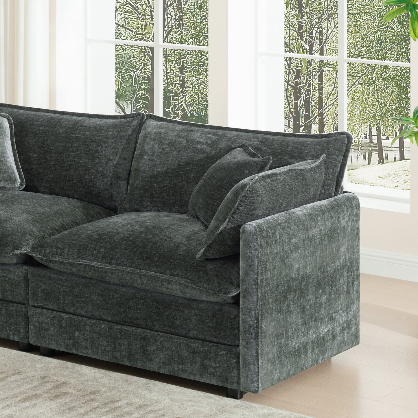 Free Combination Comfy Upholstery Modular Oversized L Shaped Sectional Sofa With Reversible Ottoman, Gray Chenille image 8