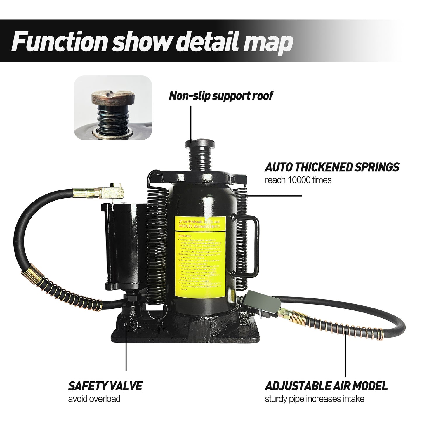 Air Hydraulic Bottle Jack, 20 Ton/40000 LBS Bottle Jack, 10.23-20.07 inch Lifting Range, Manual Handle and Air Pump, for Car, Pickup, Truck, RV, Auto Repair, Industrial Engineering image 4