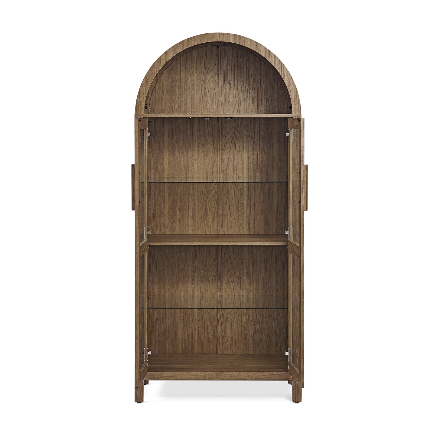 A high arched storage cabinet with a lamp, a modern retro-style wooden storage cabinet with adjustable glass partitions, suitable for use as a multi-functional cabinet in kitchens-Brown image 11