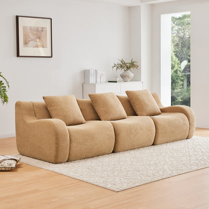 Boneless Sofa,3 Seat High-Quality Teddy Fabric,Anti-Slip Design,No Assembly Curved Armrests Streamlined Design,32D High Density Sponge For Living Rooms Bedrooms Reading Nook,Camel image 1